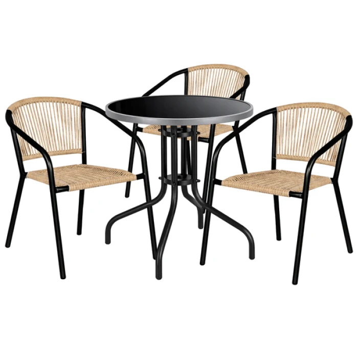 Комплект садовой мебели 4Points Erice-3 круглый стол ?60см с черной столешницей и серым ободком, Коричневый