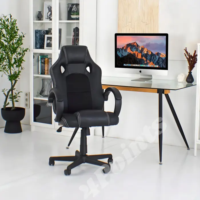 Геймерське ігрове комп'ютерне крісло 4Points FT з тканинною оббивкою для пк розкладне чорне