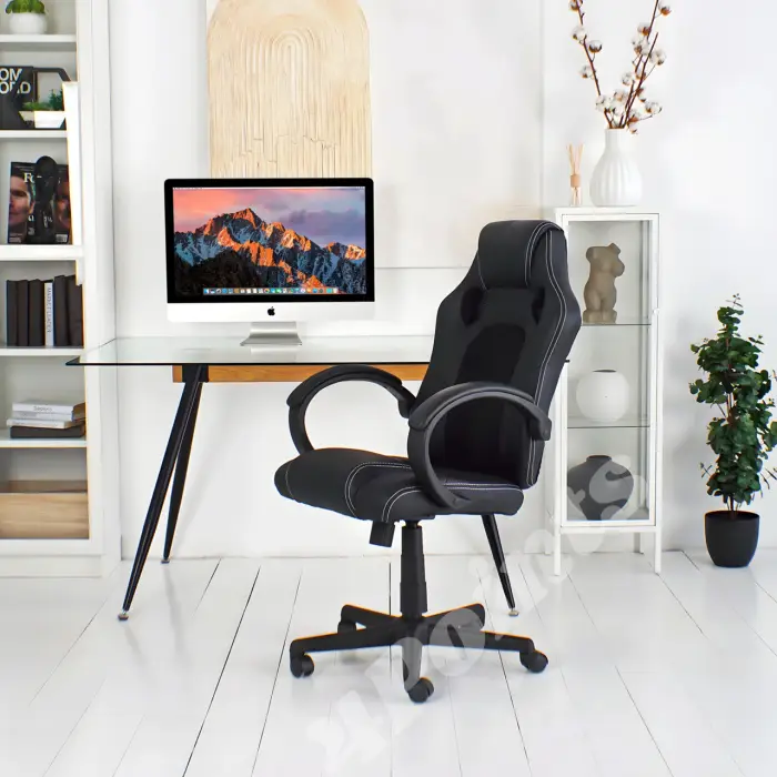 Геймерське ігрове комп'ютерне крісло 4Points FT з тканинною оббивкою для пк розкладне чорне