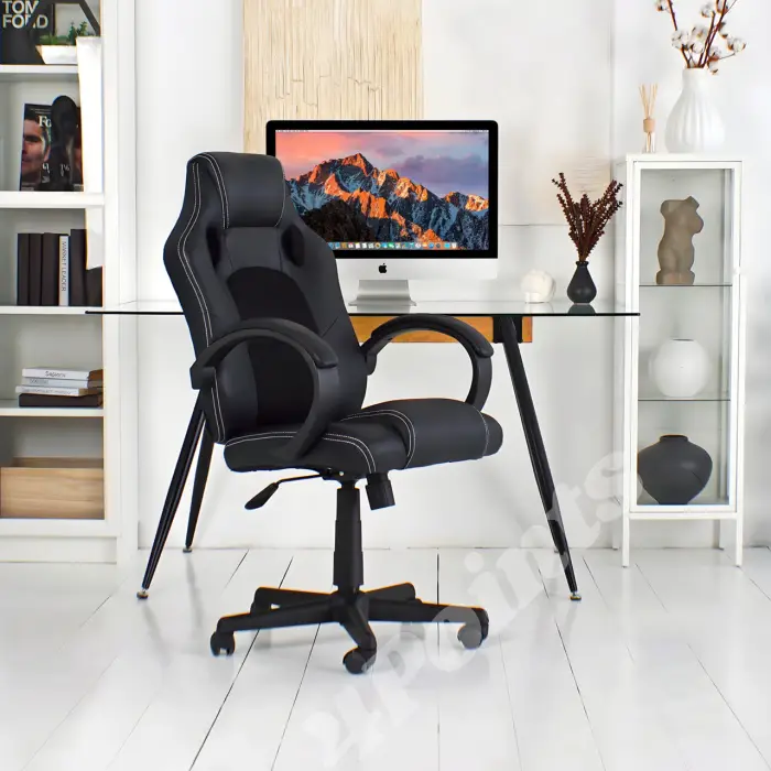 Геймерське ігрове комп'ютерне крісло 4Points FT з тканинною оббивкою для пк розкладне чорне