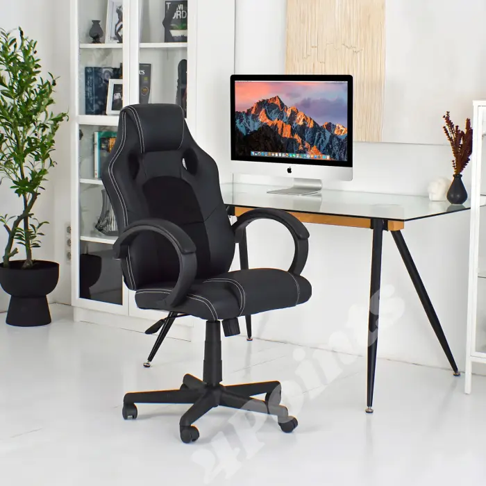 Геймерське ігрове комп'ютерне крісло 4Points FT з тканинною оббивкою для пк розкладне чорне