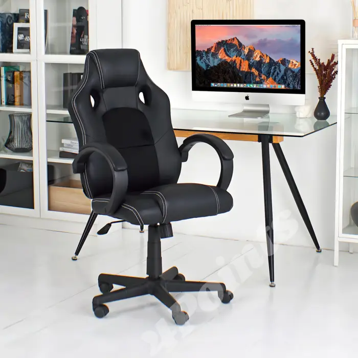 Геймерське ігрове комп'ютерне крісло 4Points FT з тканинною оббивкою для пк розкладне чорне