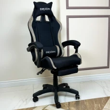Геймерське ігрове крісло комп'ютерне DEXON ONYX з підставкою для ніг з тканини та велюру спортивне для пк розкладне Cofee