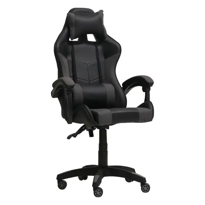 Геймерское игровое компьютерное кресло 4Points GT с вставками из ткани спортивное для пк с подушками раскладное Серо-черное