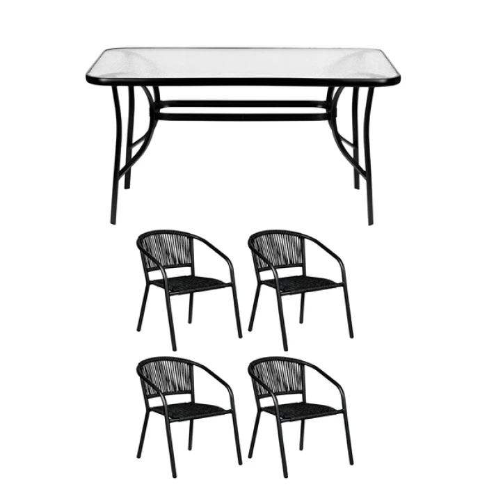 Комплект садових меблів 4Points Imperia-4 з прямокутним столом 120х70х70см, Чорний