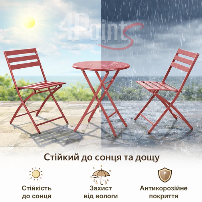 Комплект меблів 4Points Set City-2 столик + 2 стільці зі сталі, Теракотовий