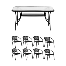 Комплект садових меблів 4Points Ancona-8 з прямокутним столом 140х80х70см, Чорний