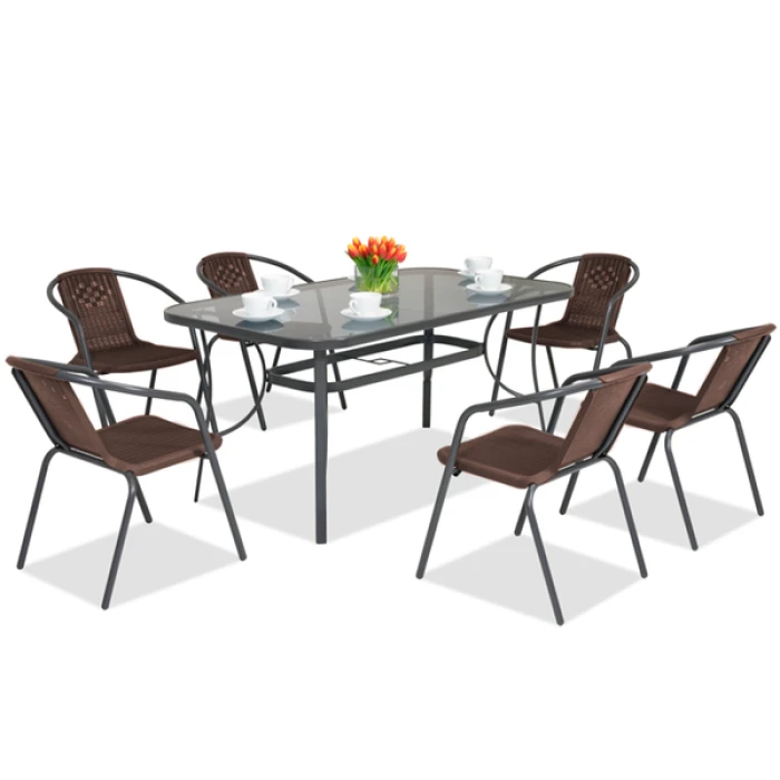 Комплект садових меблів 4Points Palermo-6 з прямокутним столом 150х90х70см, Коричневий