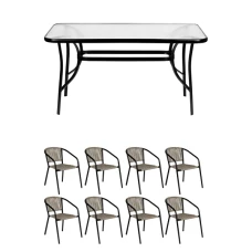 Комплект садових меблів 4Points Ancona-8 з прямокутним столом 140х80х70см, Сірий