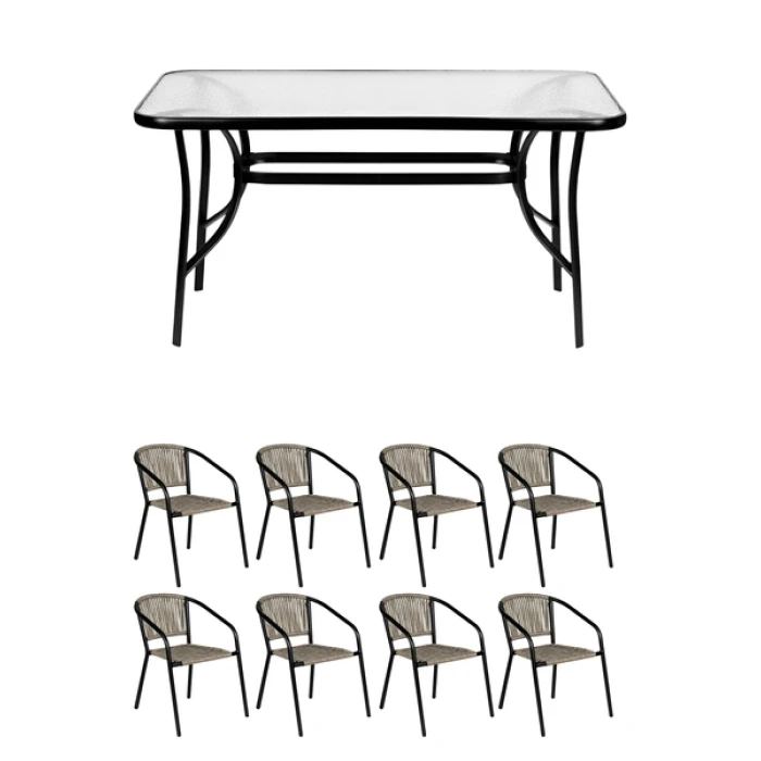 Комплект садових меблів 4Points Ancona-8 з прямокутним столом 140х80х70см, Сірий