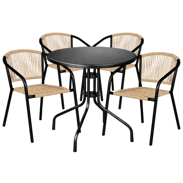 Комплект садових меблів 4Points Orio-4 круглий стіл ?60см сталевий, Коричневий