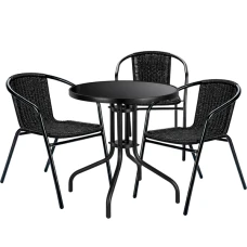 Комплект садовой мебели 4Points Dozza-3 круглый стол 60см с черной стеклянной столешницей, Черный
