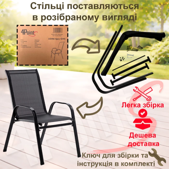 Комплект садових меблів 4Points Udine - 2 з круглим столом 60см, Чорний