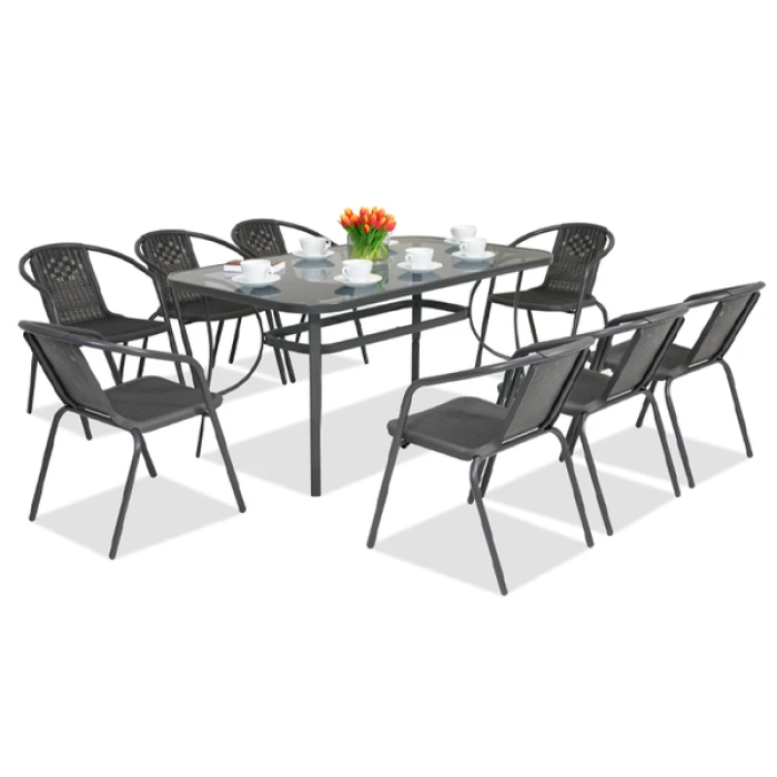 Комплект садовой мебели 4Points Ravello-8 с прямоугольным столом 140x80x70 см, Черный