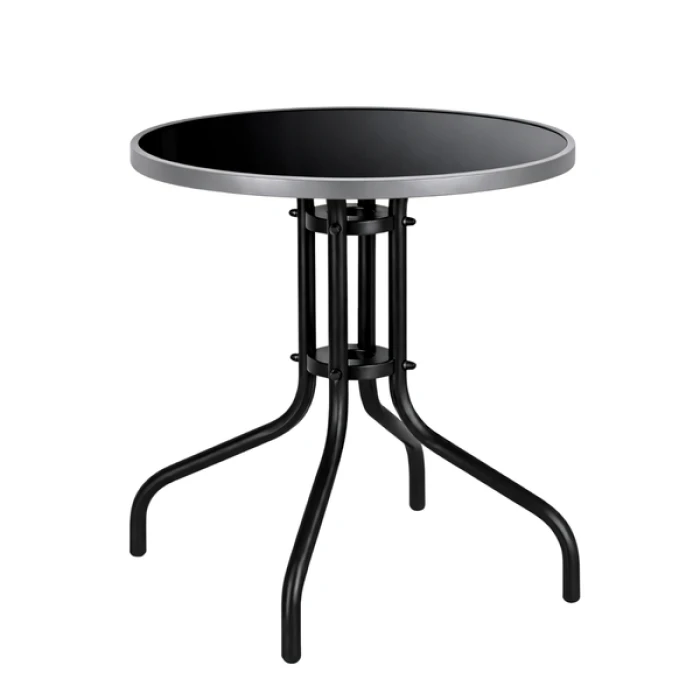 Стол садовый 4Points Arte круглый 60см, черное закаленное стекло/серый ободок/черные ножки