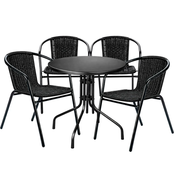 Комплект садовой мебели 4Points Nemi-4 круглый стол 60см стальной, Черный