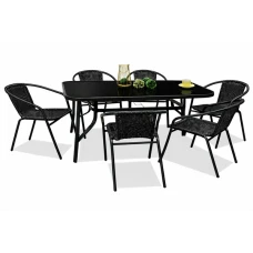 Комплект садовой мебели 4Points Parma-6 с прямоугольным столом 150х90х70см с черной столешницей, Черный