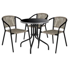 Комплект садовой мебели 4Points Erice-3 круглый стол ?60см с черной столешницей и серым ободком, Серый