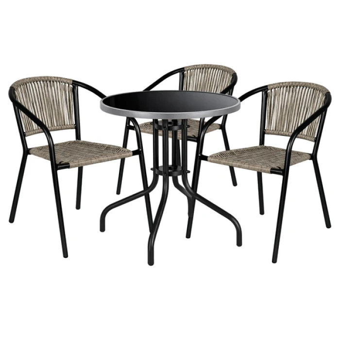 Комплект садовой мебели 4Points Erice-3 круглый стол ?60см с черной столешницей и серым ободком, Серый