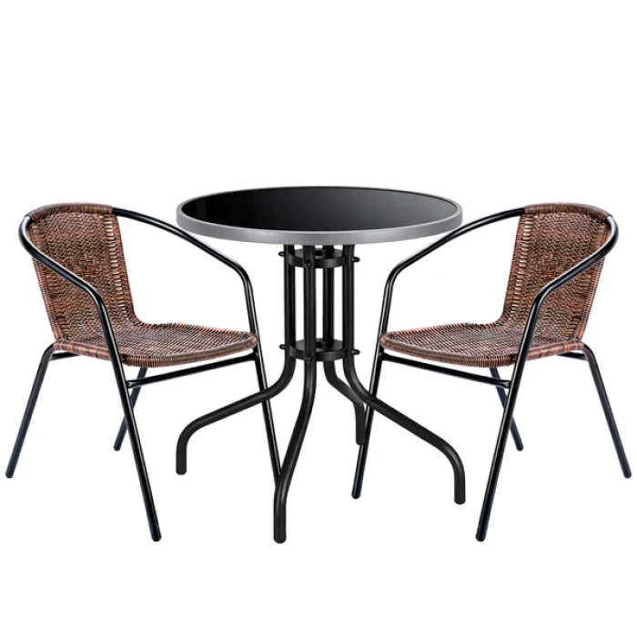 Комплект садових меблів 4Points Fano-2 круглий стіл ?60см з чорною стільницею та сірим обідком, Коричневий