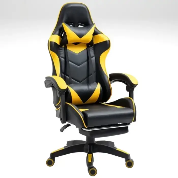 Геймерське ігрове крісло комп'ютерне 4Points GT з підставкою для ніг з подушками розкладне жовте
