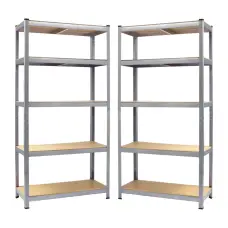 Комплект стеллажей 2шт 180X60X30см оцинкованный 5 полок МДФ общая нагрузка до 750 кг для склада кладовой гараж