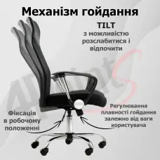 Крісло комп'ютерне 4Points Prestige стілець офісний з екошкіри сітки тканини хромована основа для роботи офісу дому Чорний