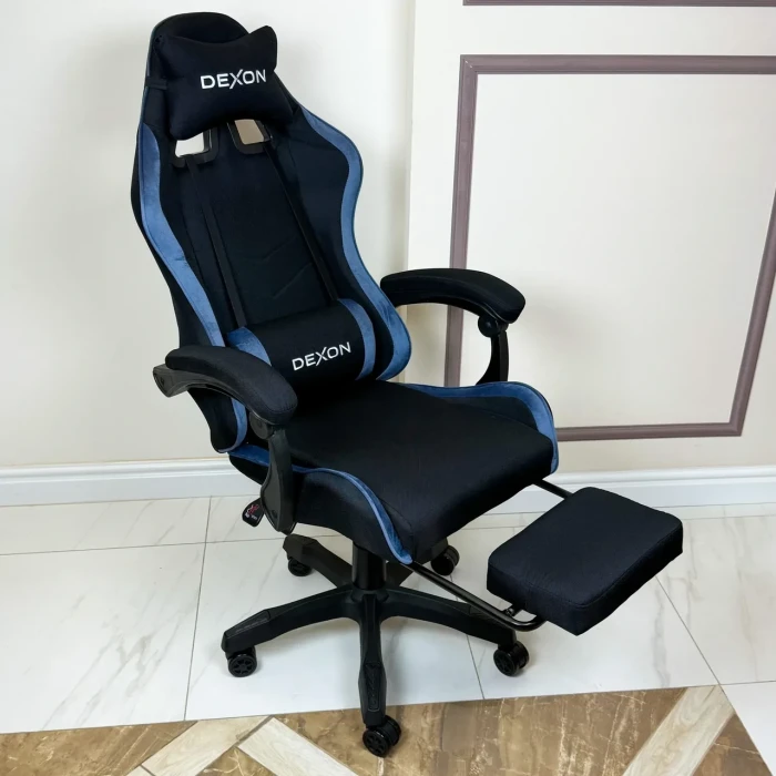 Геймерське ігрове крісло комп'ютерне DEXON ONYX з підставкою для ніг з тканини та велюру спортивне для пк розкладне Lagoon