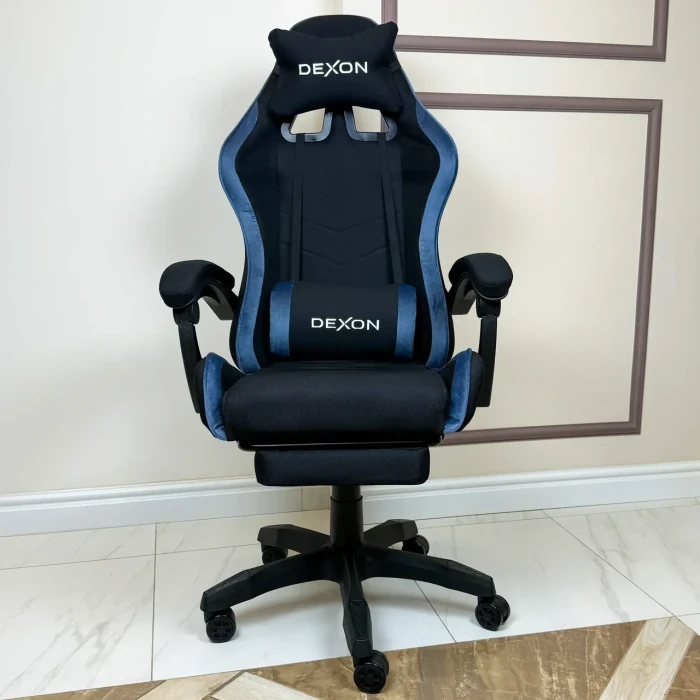 Геймерське ігрове крісло комп'ютерне DEXON ONYX з підставкою для ніг з тканини та велюру спортивне для пк розкладне Lagoon