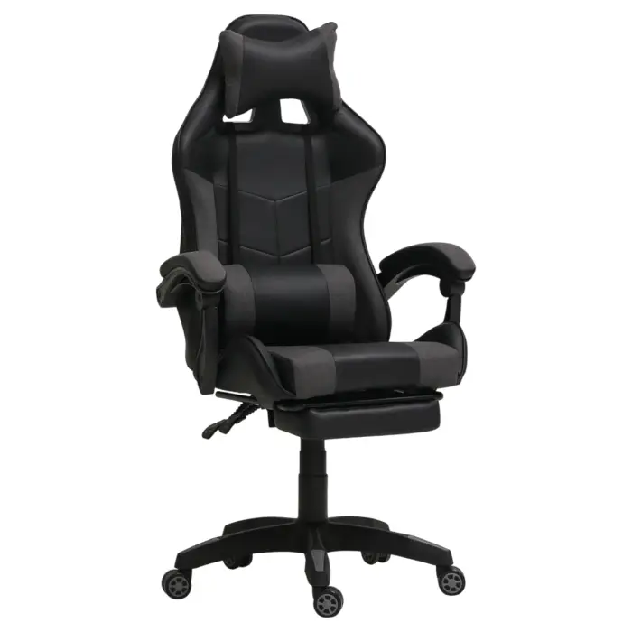 Геймерське ігрове крісло комп'ютерне 4Points GT з підставкою для ніг з вставками з тканини спортивне для пк розкладне Сіро-чорне