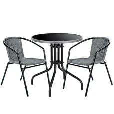 Комплект садових меблів 4Points Fano-2 круглий стіл ?60см з чорною стільницею та сірим обідком, Сірий