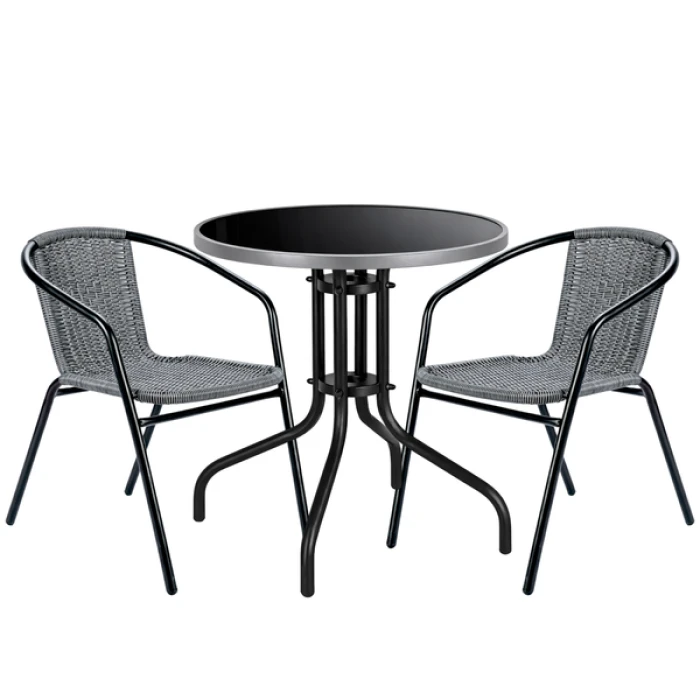Комплект садових меблів 4Points Fano-2 круглий стіл ?60см з чорною стільницею та сірим обідком, Сірий