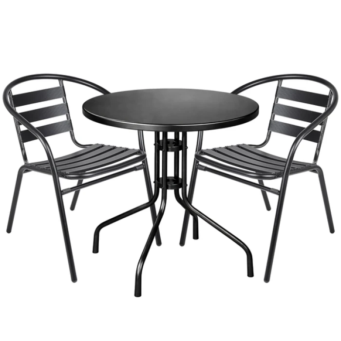 Комплект садових меблів 4Points Trento-2 круглий стіл ?60см з металу, Чорний