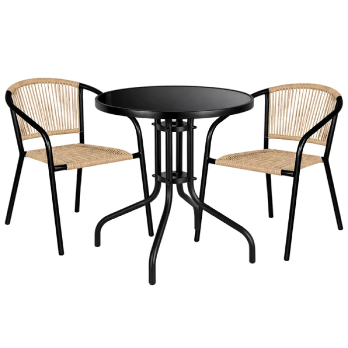 Комплект садовой мебели 4Points Spello-2 круглый стол ?60см с черной столешницей, Коричневый