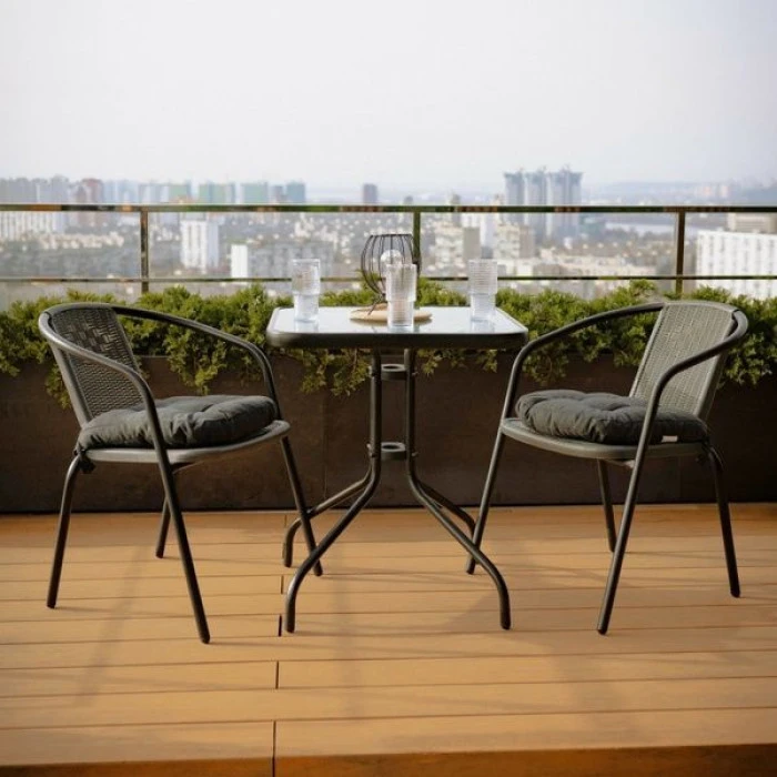 Комплект садових меблів 4Points Monza-2 з квадратним столом 60х60х70см, Сірий