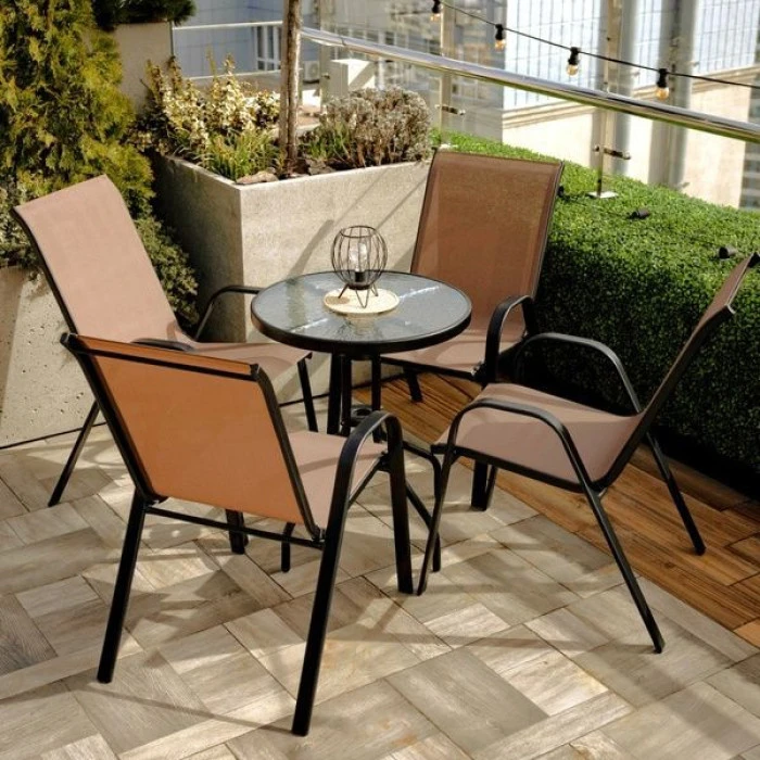 Комплект садових меблів 4Points Udine-4 з круглим столом 60см, Коричневий