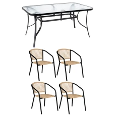 Комплект садових меблів 4Points Belluno-4 з прямокутним столом 150х90х70см, Коричневий