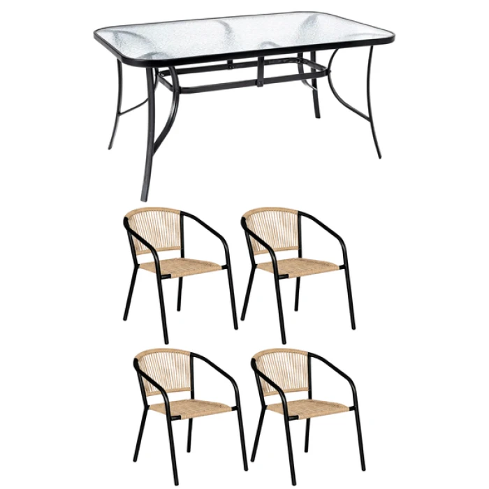 Комплект садових меблів 4Points Belluno-4 з прямокутним столом 150х90х70см, Коричневий