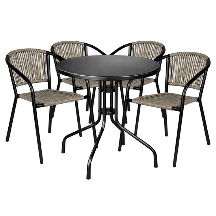 Комплект садових меблів 4Points Orio-4 круглий стіл ?60см сталевий, Сірий
