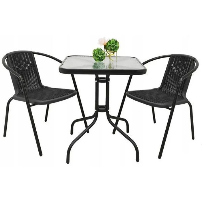 Комплект садових меблів 4Points Monza-2 з квадратним столом 60х60х70см, Чорний