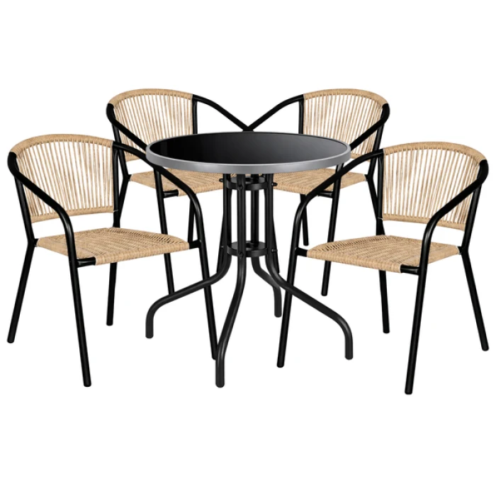 Комплект садовой мебели 4Points Erice-4 круглый стол ?60см с черной столешницей и серым ободком, Коричневый