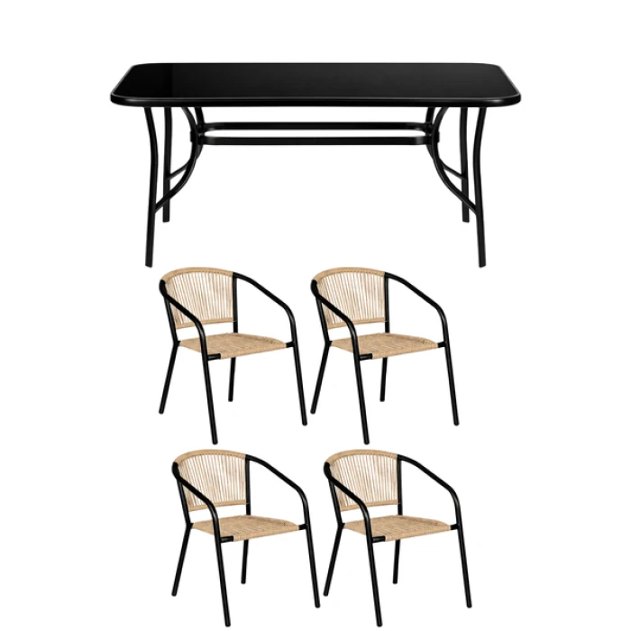 Комплект садових меблів 4Points Urbino-4 з прямокутним столом 120х70х70см з чорною стільницею, Коричневий