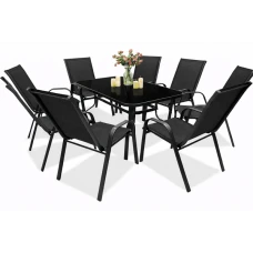 Комплект садовой мебели 4Points Bergamo-8 с прямоугольным столом 150х90х70см с черной столешницей, Черный