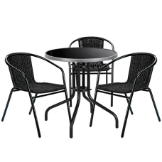 Комплект садовой мебели 4Points Fano-3 круглый стол ?60см с черной столешницей и серым ободком, Черный