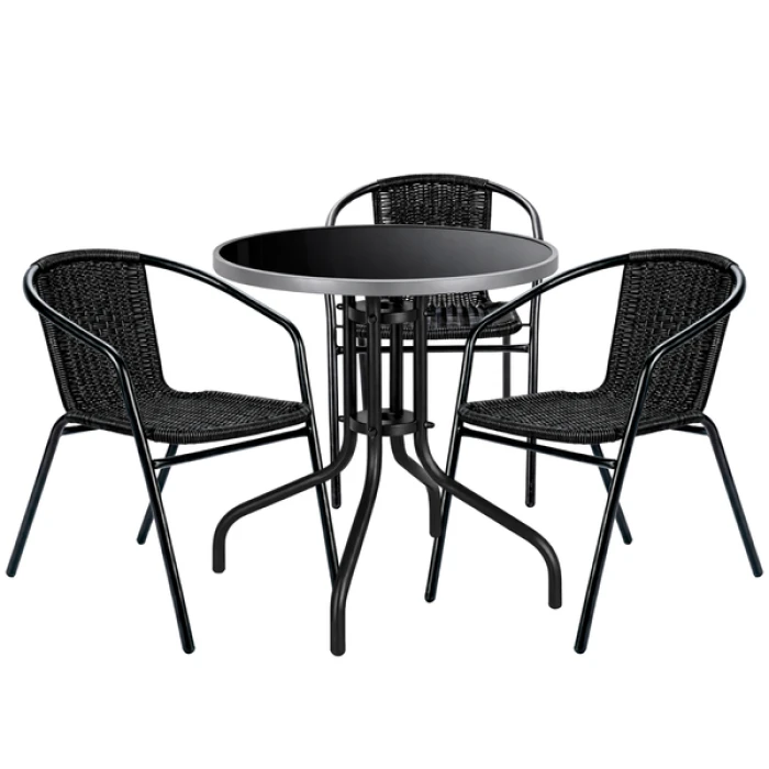 Комплект садовой мебели 4Points Fano-3 круглый стол ?60см с черной столешницей и серым ободком, Черный