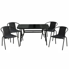 Комплект садовой мебели 4Points Rapallo-4 с прямоугольным столом 120x70x70см с черной стеклянной столешницей, Черный