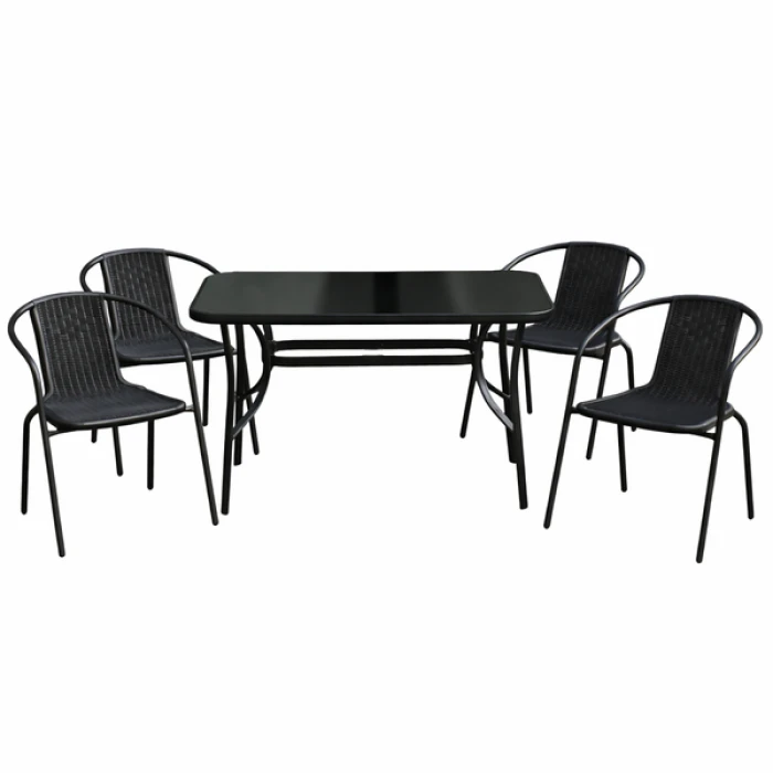Комплект садовой мебели 4Points Rapallo-4 с прямоугольным столом 120x70x70см с черной стеклянной столешницей, Черный