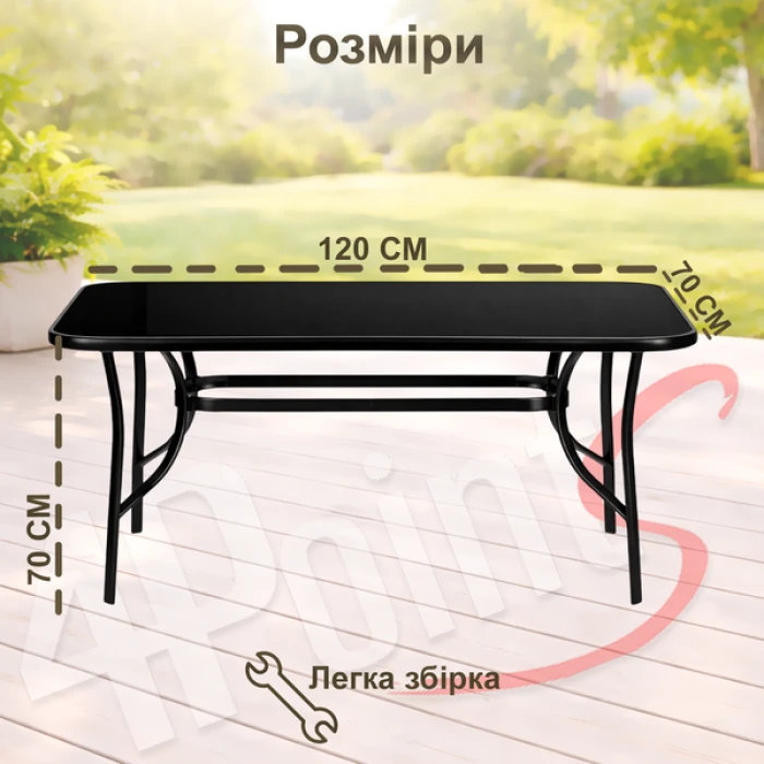 Комплект садовой мебели 4Points Rapallo-4 с прямоугольным столом 120x70x70см с черной стеклянной столешницей, Черный