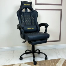Геймерське ігрове крісло комп'ютерне DEXON ECLIPSE з підставкою для ніг з екошкіри антикіготь спортивне для пк розкладне Чорний
