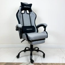 СИЛІКОНОВІ КОЛЕСА Геймерське ігрове крісло комп'ютерне DEXON ORION X з підставкою для ніг з тканини і велюровими подушками Сірий